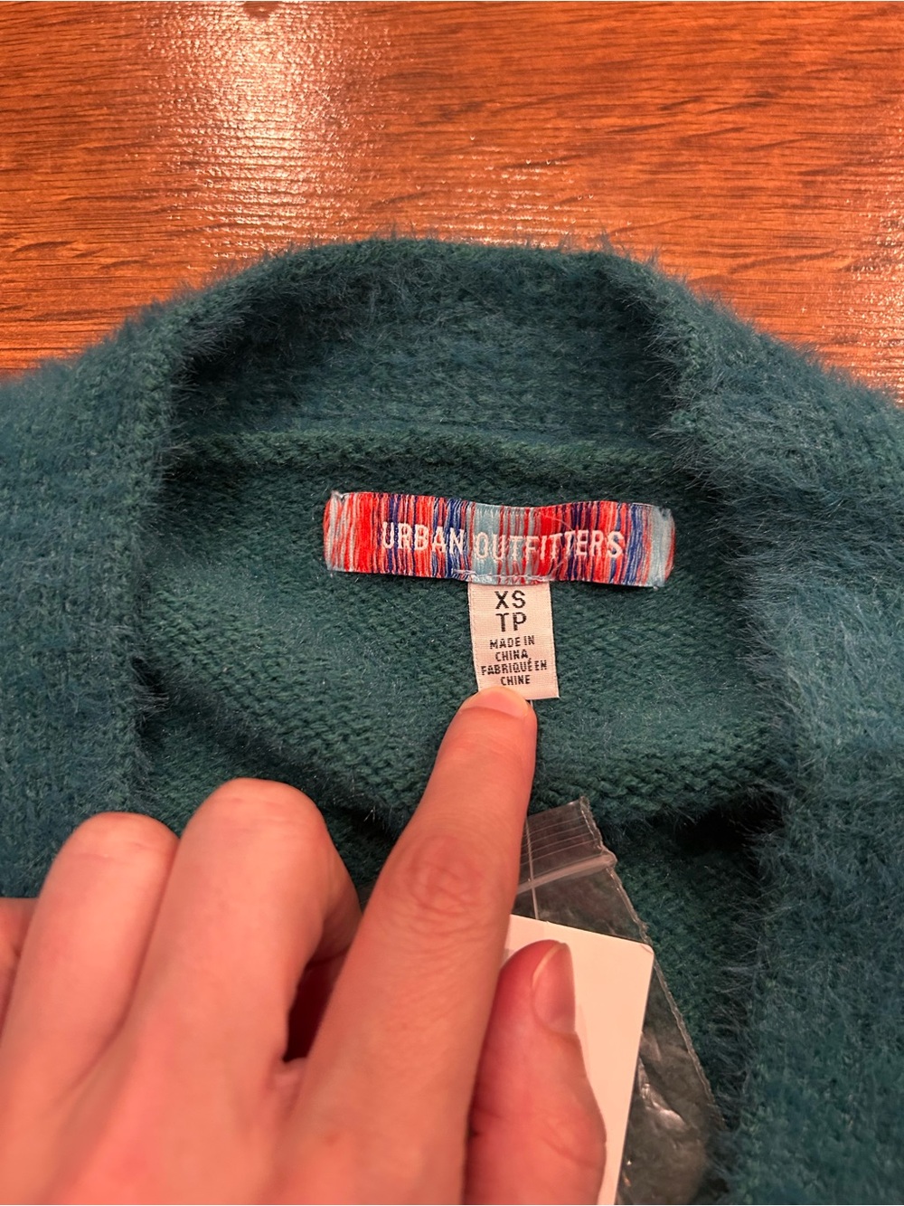 NWT Urban Outfitters Fuzzy Teal Blue Green Cardigan Sweater Size XS - Picture 3 of 7